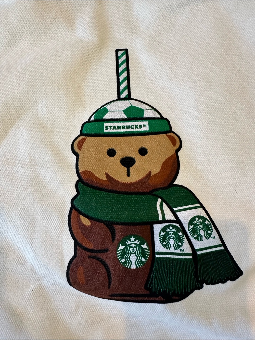 Starbucks Brown Bear Tote with Green Scarf and Hat Graphic